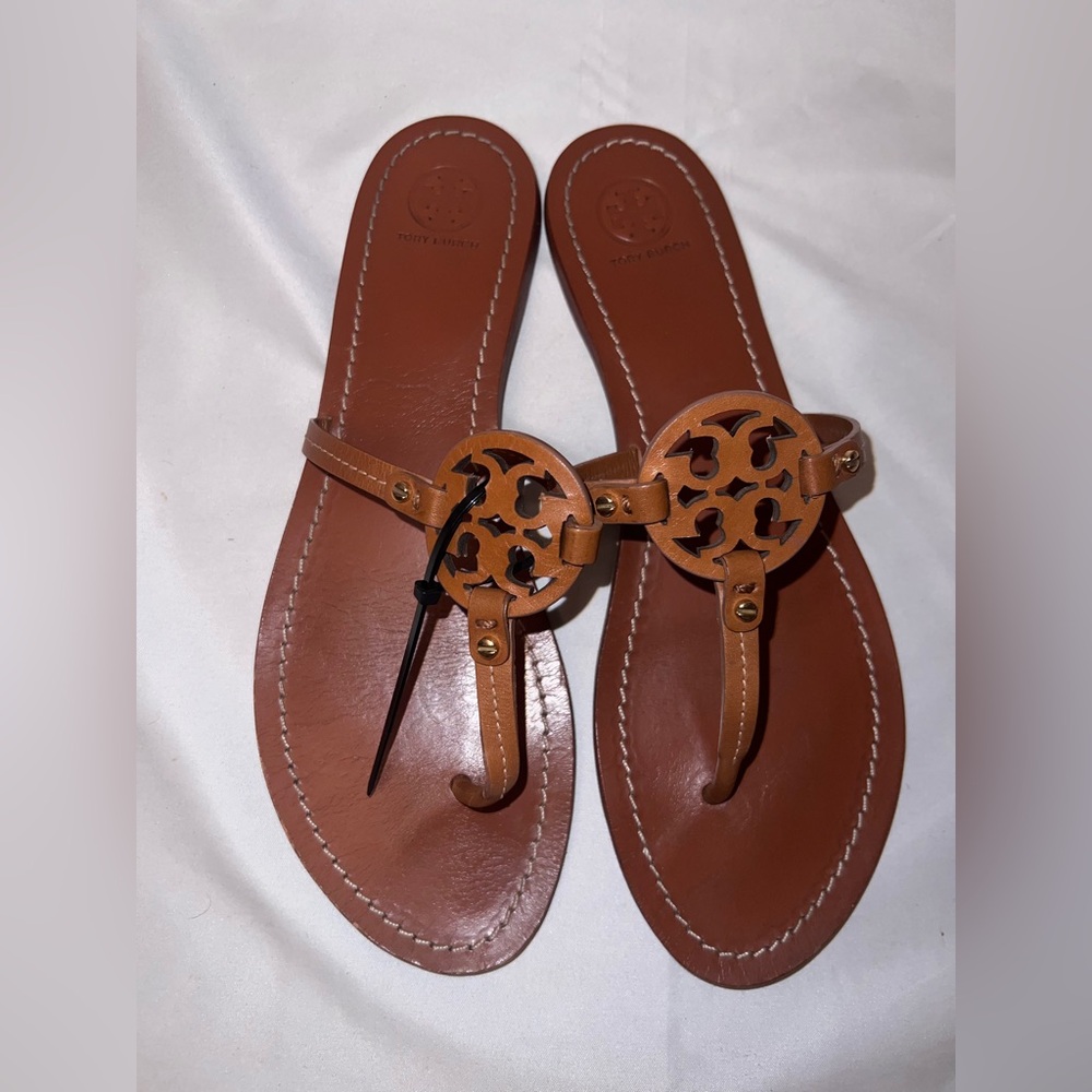 Tory Burch Brown Leather Miller Thong Flats Size 11 M